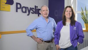 <p>Declan O'Mahoney, newly appointed chair, with Fidelma McGuirk, founder and CEO of Payslip. </p> <p>Declan O'Mahoney, newly appointed chair, with Fidelma McGuirk, founder and CEO of Payslip. </p>