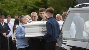 <p>The coffin of Michaela Newcombe being carried into the Cathedral of Christ the King in Mullingar, Co Westmeath for her funeral on Thursday. Picture: PA Wire.</p>