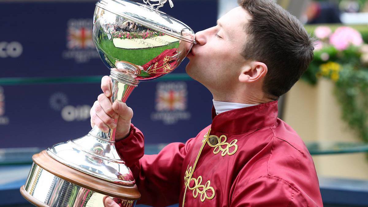 HOME IS THE HERO: Oisin Murphy is crowned Champion Jockey for the fifth time. Pic: Healy Racing