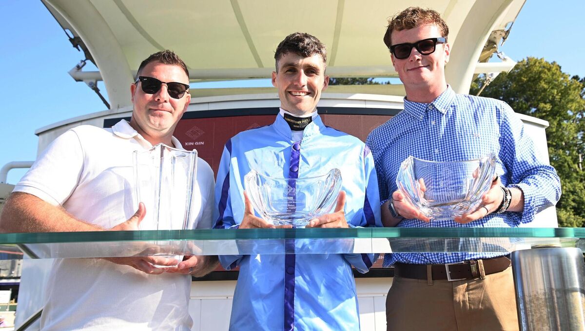 Chris Mullins, Scott McCullagh and Danny McLoughlin after Duckadilly won. Pic: Healy Racing