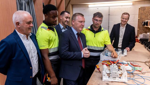<p> EU Commissioner Michael McGrath, with SE Systems CEO John O'Leary; apprentice Rhanel Gordan; Youenn Lowry, MD; apprentice Jakub Kaczynski, and William Walsh, CEO of Sustainable Energy Authority of Ireland at the opening of SE Systems’ new office in Cork. Picture: Michael O'Sullivan/OSM Photo</p>