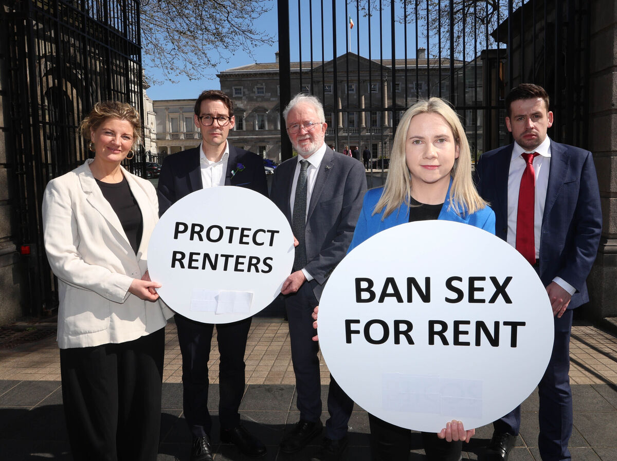 (Left to right) Senator Nessa Cosgrove, Ciaran Ahern TD, Senator Malcolm Noonan, Senator Laura Harmon, and Conor Sheehan TD outside Leinster House last year ahead of the Seanad debate on Labour’s Bill to ban sex-for-rent arrangements. File photo: Sasko Lazarov/Rollingnews.ie (Left to right) Senator Nessa Cosgrove, Ciaran Ahern TD, Senator Malcolm Noonan, Senator Laura Harmon, and Conor Sheehan TD outside Leinster House last year ahead of the Seanad debate on Labour’s Bill to ban sex-for-rent arrangements. File photo: Sasko Lazarov/Rollingnews.ie