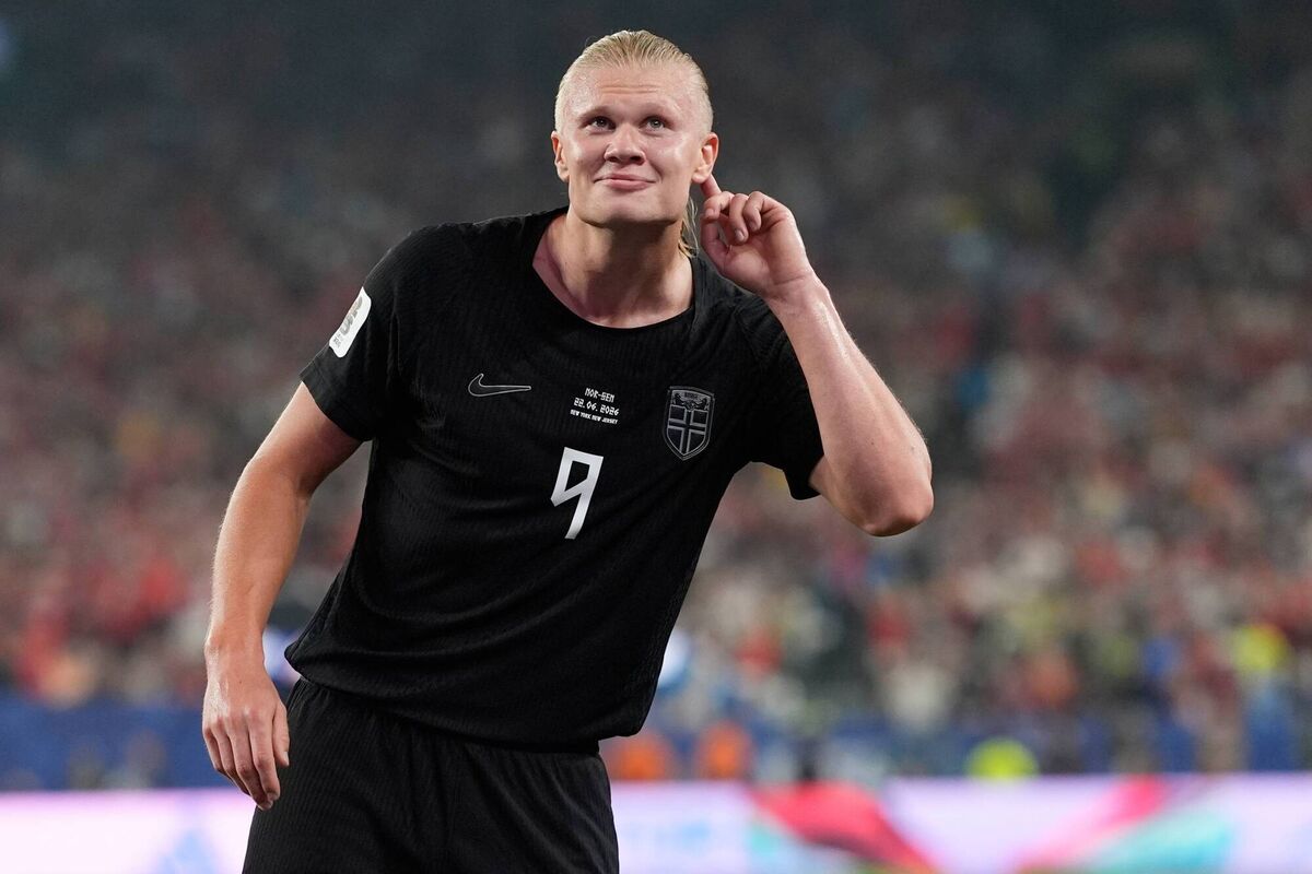 Norway's Erling Haaland celebrates after scoring. Pic: AP Photo/Steve Luciano.