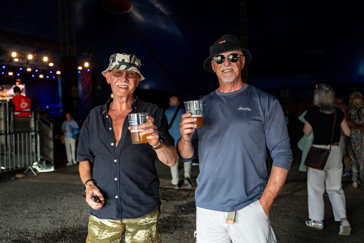 Tucker Corcoran and his younger brother Pat from Waterford enjoying a nice cool pint ahead of the James Taylor concert at Live at the Marquee. Picture: Chani Anderson