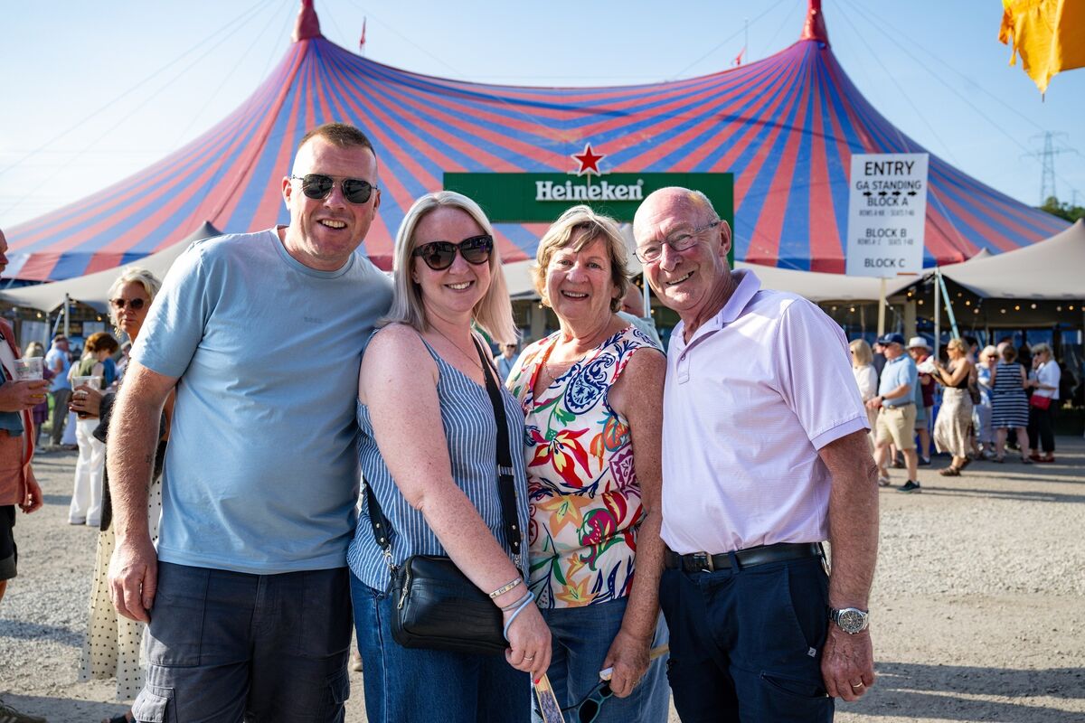 Kevin and Emma Allen with Ber and John Horgan, all from Glanmire, enjoying the sunshine before James Taylor's gig at Live at the Marquee in Cork. Picture: Chani Anderson