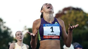 <p>Ireland’s Sophie O’Sullivan celebrates winning her heat of the Women's 1500m race. Pic: Nick Elliott/Inpho</p> <p>Ireland’s Sophie O’Sullivan celebrates winning her heat of the Women's 1500m race. Pic: Nick Elliott/Inpho</p>