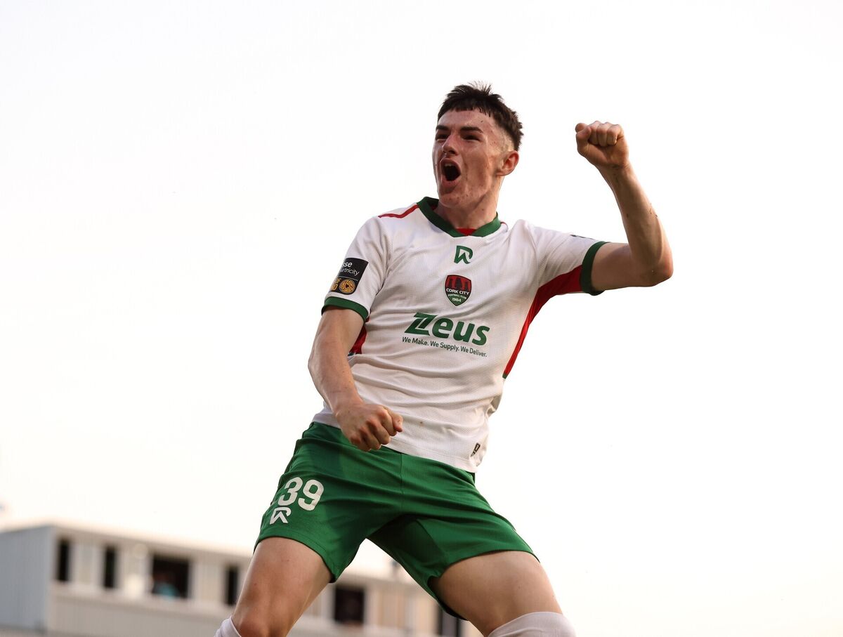 Cillian Murphy of Cork City celebrates after scoring his side's third goal. Pic: Michael P Ryan/Sportsfile