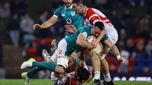 <p>BREAKDOWN MONSTER: Japan's Harry Hocking tackles Ireland's Jack Conan. Pic: ©INPHO/Ben Brady</p> <p>BREAKDOWN MONSTER: Japan's Harry Hocking tackles Ireland's Jack Conan. Pic: ©INPHO/Ben Brady</p>