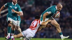 <p>CATCH ME IF YOU CAN: Japan's Takuro Matsunaga tackles Ireland’s Jacob Stockdale. Pic: ©INPHO/Ben Brady.</p> <p>CATCH ME IF YOU CAN: Japan's Takuro Matsunaga tackles Ireland’s Jacob Stockdale. Pic: ©INPHO/Ben Brady.</p>