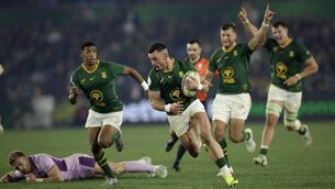 <p>BOUND TO GLORY: South Africa's centre Jesse Kriel runs to score a try. Pic: Phill Magakoe/Getty</p> <p>BOUND TO GLORY: South Africa's centre Jesse Kriel runs to score a try. Pic: Phill Magakoe/Getty</p>