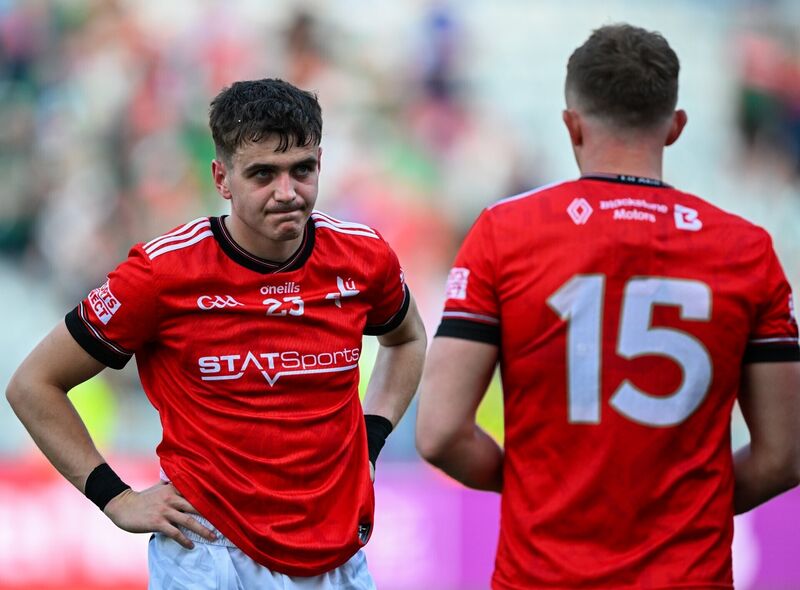 Tadgh McDonnell, left, and Ryan Burns hang their heads after being comprehensively beaten by Mayo. Pic: Ray McManus/Sportsfile Tadgh McDonnell, left, and Ryan Burns hang their heads after being comprehensively beaten by Mayo. Pic: Ray McManus/Sportsfile