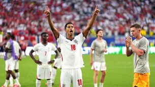<p>PUSH BACK: Jude Bellingham salutes the fans following the win over Norway. Pic: Martin Rickett/PA</p>