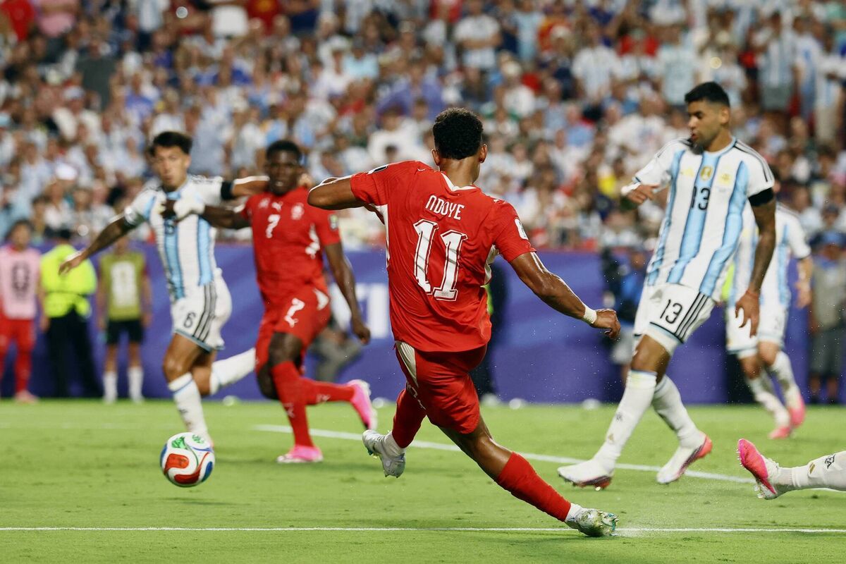 Dan Ndoye equalised in style for the Swiss but disaster struck soon after... Pic: Charly Triballeau/ Getty