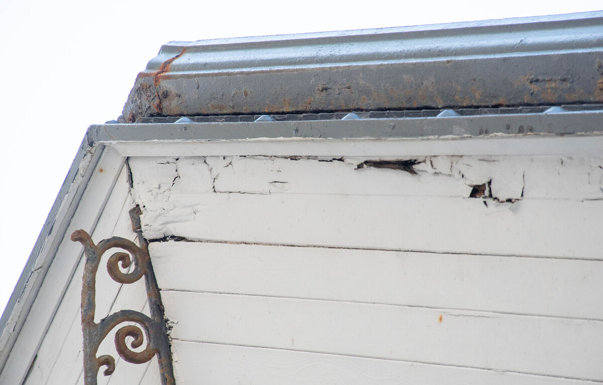 Part of the damaged roof on the promenade bandstand in Cobh. Picture: Howard Crowdy