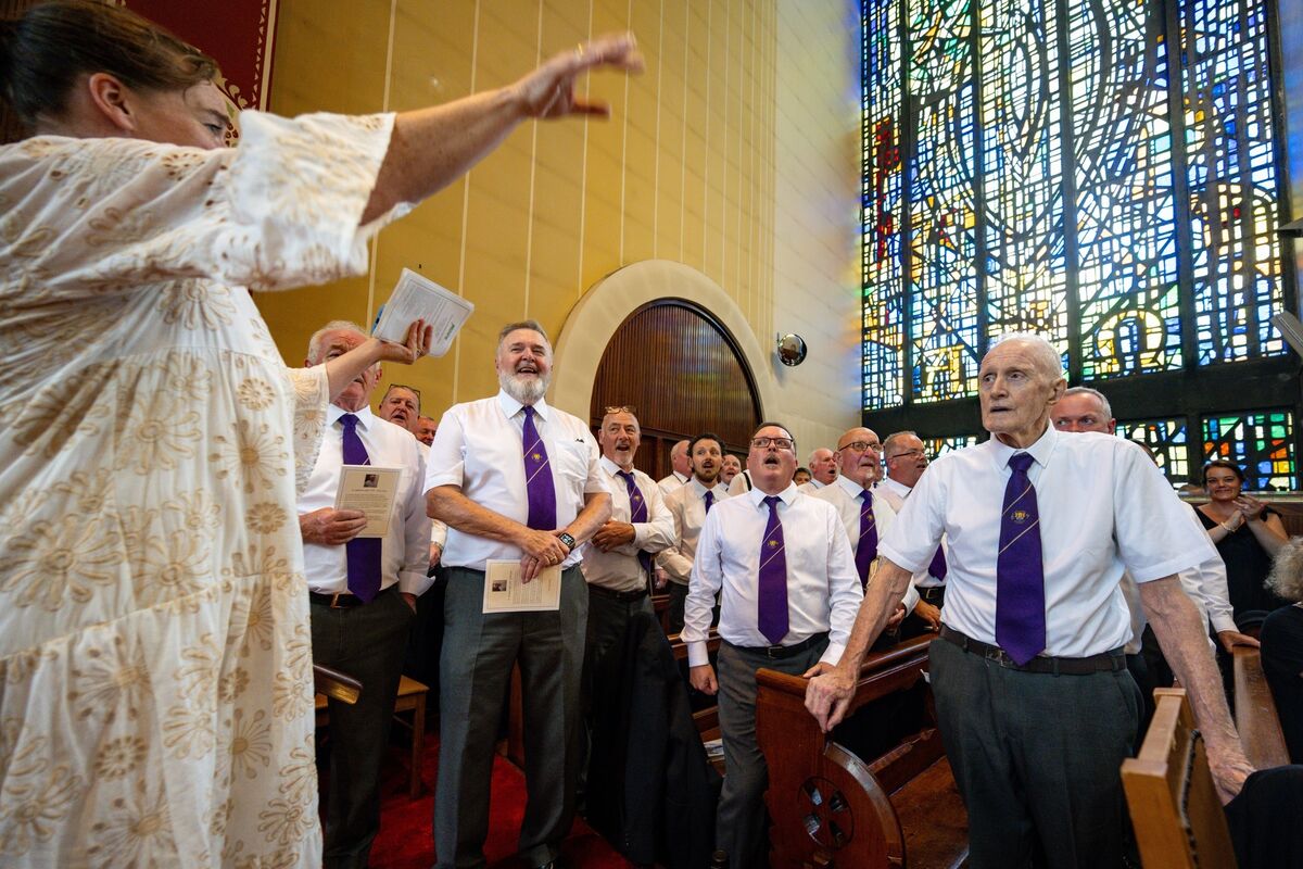  Four choirs joined together to sing an emotional rendition of 'The Banks of My Own Lovely Lee' during the final Mass at St Augustine’s Church in Cork. Picture: Chani Anderson