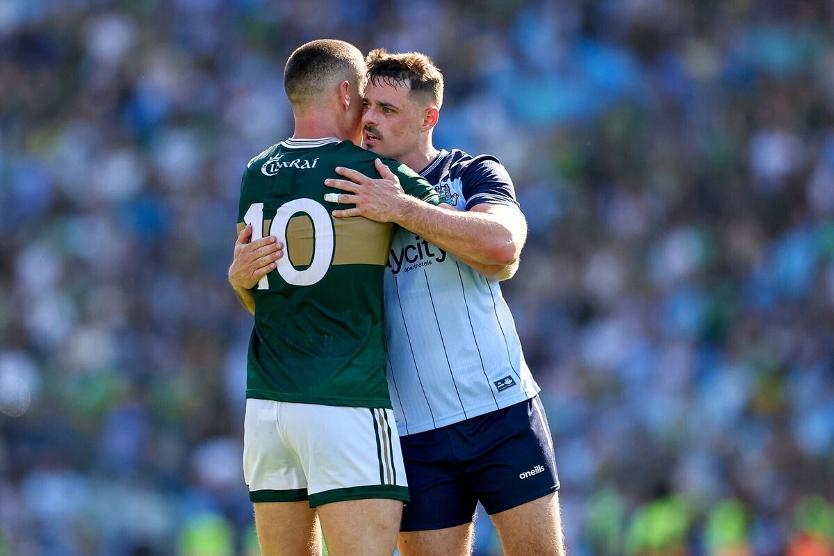 Dublin's Brian Howard embraces Kerry's Joe O’Connor after the match. Pic: ©INPHO/James Crombie Dublin's Brian Howard embraces Kerry's Joe O’Connor after the match. Pic: ©INPHO/James Crombie