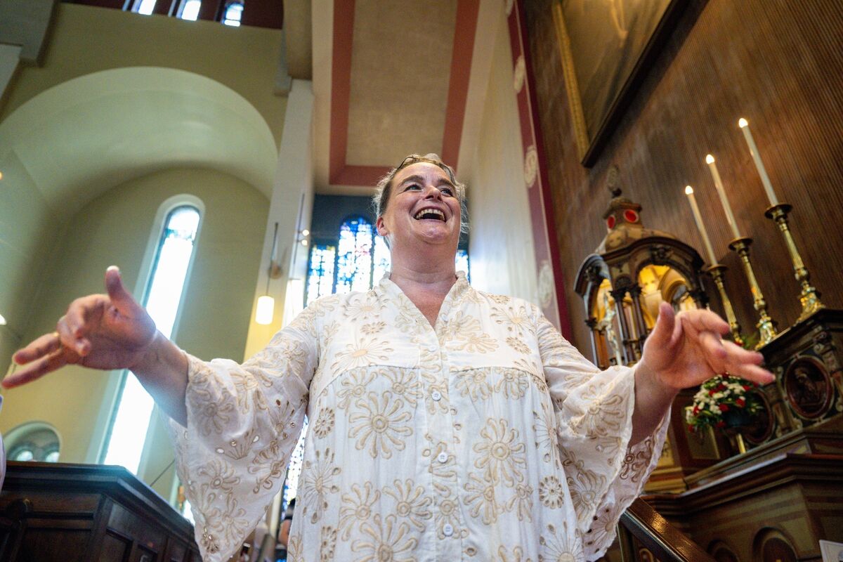 A choir member sings during the emotional final Mass at St Augustine’s Church. Picture: Chani Anderson