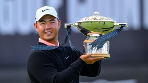 <p>Tom Kim of Korea lifts the Genesis Scottish Open Trophy. Pic: Malcolm Mackenzie/PA Wire.</p> <p>Tom Kim of Korea lifts the Genesis Scottish Open Trophy. Pic: Malcolm Mackenzie/PA Wire.</p>