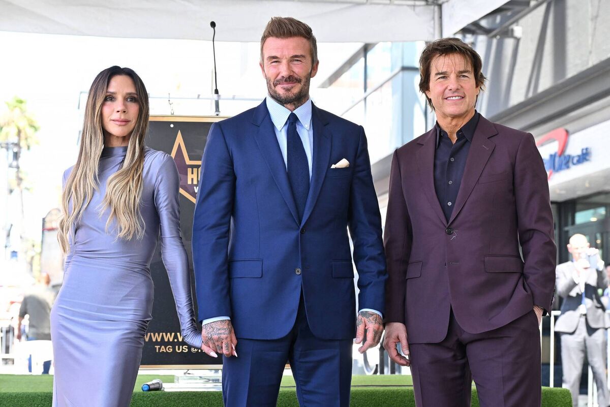 Victoria and David Beckham with Tom Cruise, at David’s Hollywood Walk of Fame star unveiling. Pic: Lisa O’Connor/AFP via Getty Victoria and David Beckham with Tom Cruise, at David’s Hollywood Walk of Fame star unveiling. Pic: Lisa O’Connor/AFP via Getty