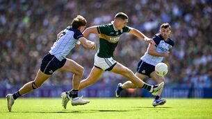 <p>CATCH ME IF YOU CAN: Kerry’s Joe O’Connor races clear of Dublin’s Charlie McMorrow. Pic: Ray McManus/Sportsfile</p> <p>CATCH ME IF YOU CAN: Kerry’s Joe O’Connor races clear of Dublin’s Charlie McMorrow. Pic: Ray McManus/Sportsfile</p>