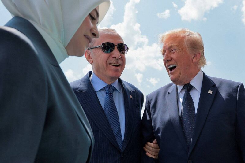 Turkish president Tayyip Erdogan with US president Donald Trump in Ankara. Erdogan gave world leaders attending the Nato summit personalised, loaded guns. Picture: Jonathan Ernst/Reuters
Turkish president Tayyip Erdogan with US president Donald Trump in Ankara. Erdogan gave world leaders attending the Nato summit personalised, loaded guns. Picture: Jonathan Ernst/Reuters