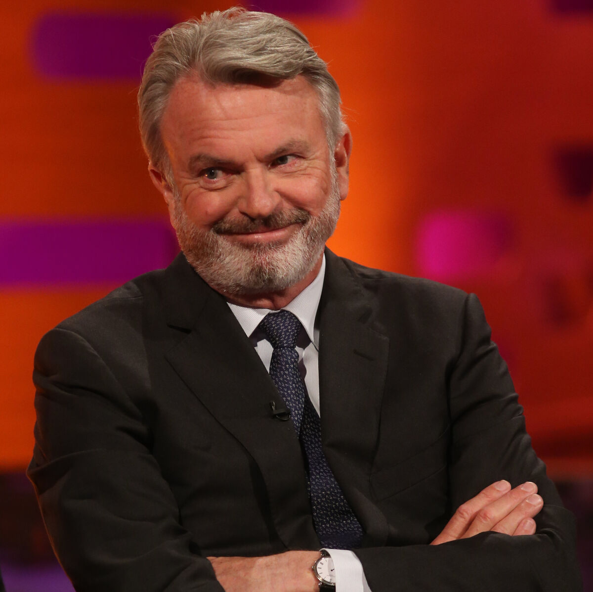 Sam Neill during filming of The Graham Norton Show at the London Studios in London. Sam Neill during filming of The Graham Norton Show at the London Studios in London.