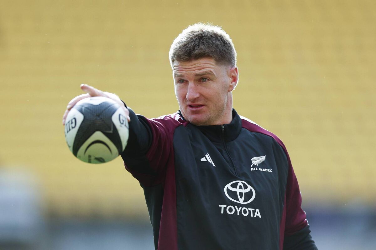 Jordie Barrett gestures during the New Zealand All Blacks captain's run at Hnry Stadium on July 10, 2026 in Wellington, New Zealand. (Photo by Hagen Hopkins/Getty Images)