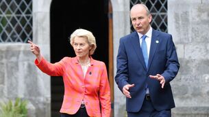 <p>European Commission President Ursula von der Leyen and Taoiseach Micheal Martin at UCC earlier this month. The EU will propose a law to restrict children’s access to social media, Ms von der Leyen said. Picture: Paul Faith/PA </p> <p>European Commission President Ursula von der Leyen and Taoiseach Micheal Martin at UCC earlier this month. The EU will propose a law to restrict children’s access to social media, Ms von der Leyen said. Picture: Paul Faith/PA </p>