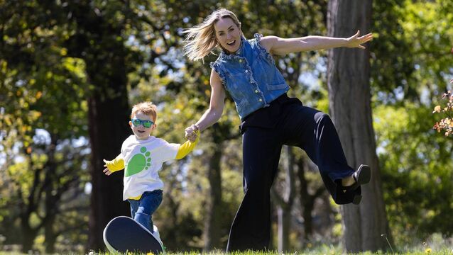 <p>Kathryn Thomas and Mikey Byrne at the launch for ‘Barnardos — A Big Toddle for a Big Cause’. The Big Toddle is a half mile sponsored walk for pre-school aged children that provides vital funds that supports Barnardos early years services.</p>