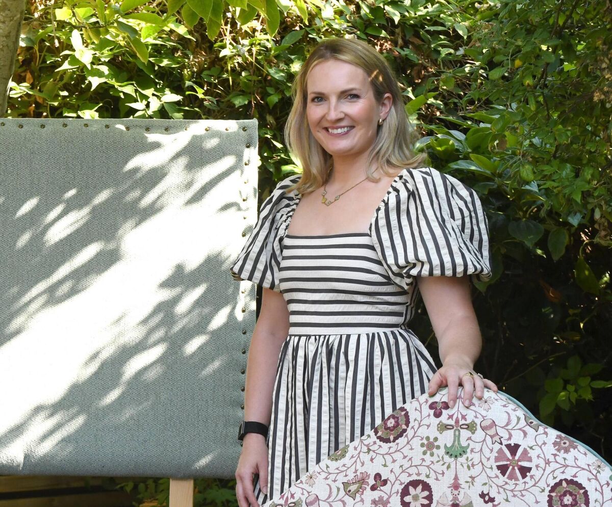 Sara Harrison with some pieces she has reupholstered. Picture: Moya Nolan Sara Harrison with some pieces she has reupholstered. Picture: Moya Nolan