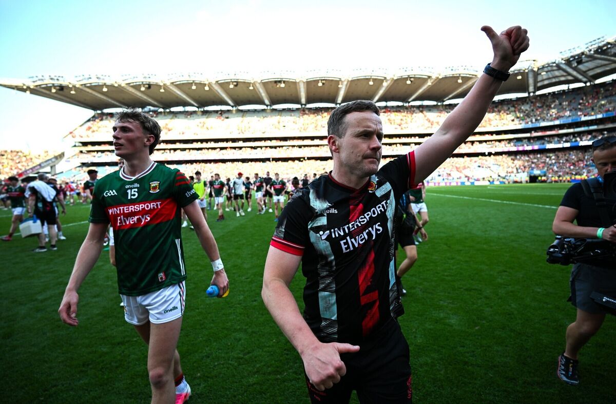 Moran, right, and Kobe McDonald post-semi-final. Pic: Ramsey Cardy/Sportsfile