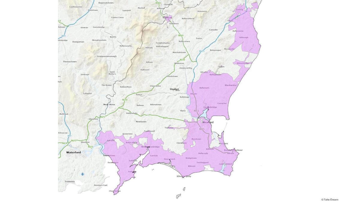 Locations in Wexford where water conservation orders are in place.
