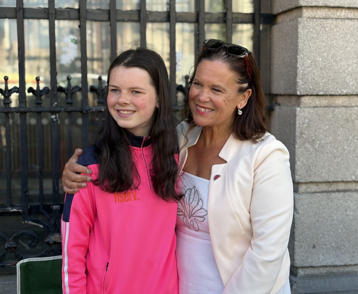 Teenage activist Cara Darmody, joined by Sinn Féin leader Mary Lou McDonald. Picture: Gráinne Ní Aodha/PA Wire Teenage activist Cara Darmody, joined by Sinn Féin leader Mary Lou McDonald. Picture: Gráinne Ní Aodha/PA Wire