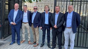 <p>Jason Clancy, Colin Power, Paul Walsh, Gerry Mullane, Kevin Keating and Barry Murphy, survivors of convicted paedophile Bill Kenneally outside Leinster House, Dublin, ahead of a State apology for the abuse they suffered. Picture: Cillian Sherlock/PA Wire</p>