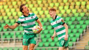 <p>Shamrock Rovers’ John McGovern celebrates scoring his side's third goal with Adam Brennan. Pic: George Dawson/Inpho</p> <p>Shamrock Rovers’ John McGovern celebrates scoring his side's third goal with Adam Brennan. Pic: George Dawson/Inpho</p>