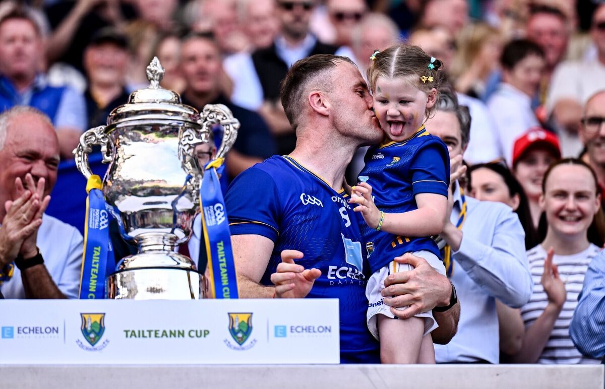 Wicklow captain Dean Healy with his daughter Fia after the Tailteann Cup final. Pic: Ben McShane/Sportsfile Wicklow captain Dean Healy with his daughter Fia after the Tailteann Cup final. Pic: Ben McShane/Sportsfile