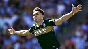 <p>David Clifford of Kerry celebrates scoring a third minute goal. Pic: Ray McManus/Sportsfile</p>