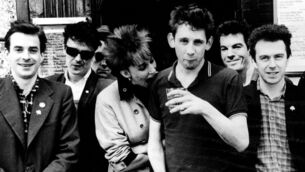 <p>Spider Stacy, second from left, with the other members of The Pogues in 1986. </p>
