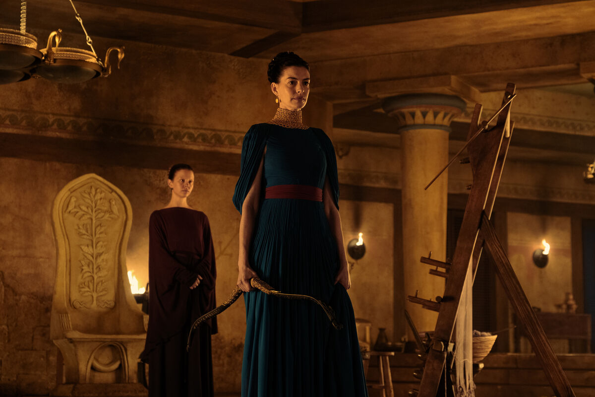 From left: Mia Goth is Melantho and Anne Hathaway is Penelope in 'The Odyssey' by Christopher Nolan. From left: Mia Goth is Melantho and Anne Hathaway is Penelope in 'The Odyssey' by Christopher Nolan.