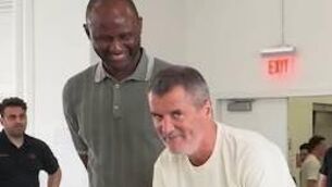 <p>SHUT YOUR CORNHOLE: Roy Keane and Patrick Vieira, along with Ian Wright and Gary Neville, compete in a game of cornhole. Pic: ITV Sport.</p>