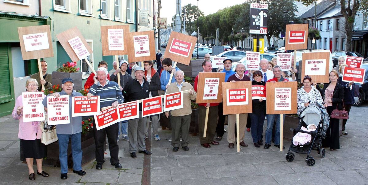 Blackpool residents and businesspeople protesting the lack of flood prevention measures in Blackpool, Cork City, on October 10, 2013. Irish Examiner Archive picture: Jim Coughlan Blackpool residents and businesspeople protesting the lack of flood prevention measures in Blackpool, Cork City, on October 10, 2013. Irish Examiner Archive picture: Jim Coughlan