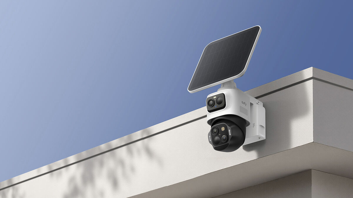 The versatile solar panel setup: mount it directly on top of the camera or use the extension cable for shaded areas. Picture: Eufy The versatile solar panel setup: mount it directly on top of the camera or use the extension cable for shaded areas. Picture: Eufy