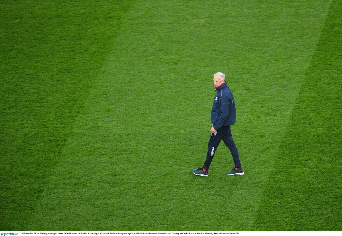 Galway manager Shane O'Neill ahead of the 2020 semi-final against Limerick at Croke Park. Picture: Daire Brennan/Sportsfile Galway manager Shane O'Neill ahead of the 2020 semi-final against Limerick at Croke Park. Picture: Daire Brennan/Sportsfile