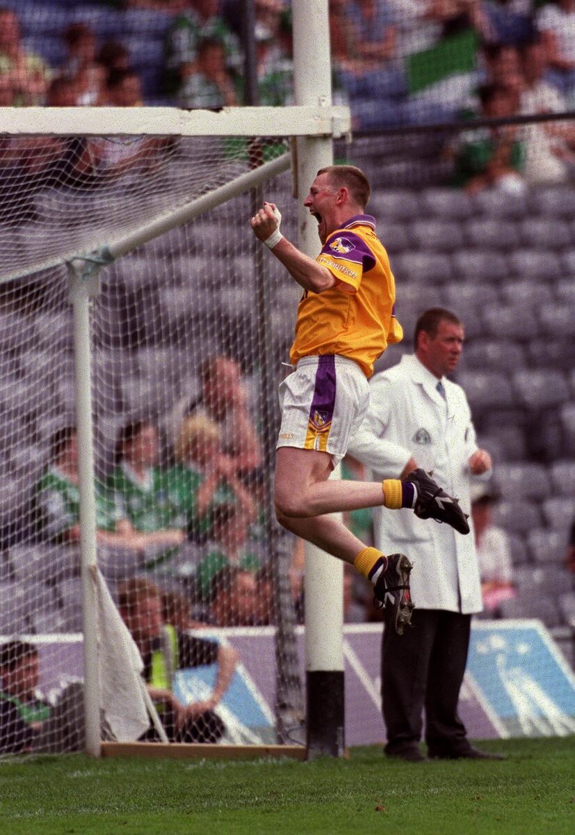 Damien Fitzhenry celebrates victory for Wexford over Limerick in 2000 after his late goal. Picture: INPHO/Patrick Bolger Damien Fitzhenry celebrates victory for Wexford over Limerick in 2000 after his late goal. Picture: INPHO/Patrick Bolger