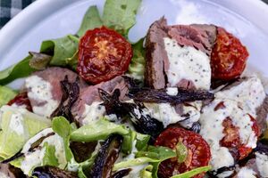 Fillet of Beef Salad withRoast Tomatoes, Onions,and Sour Cream Dressing
