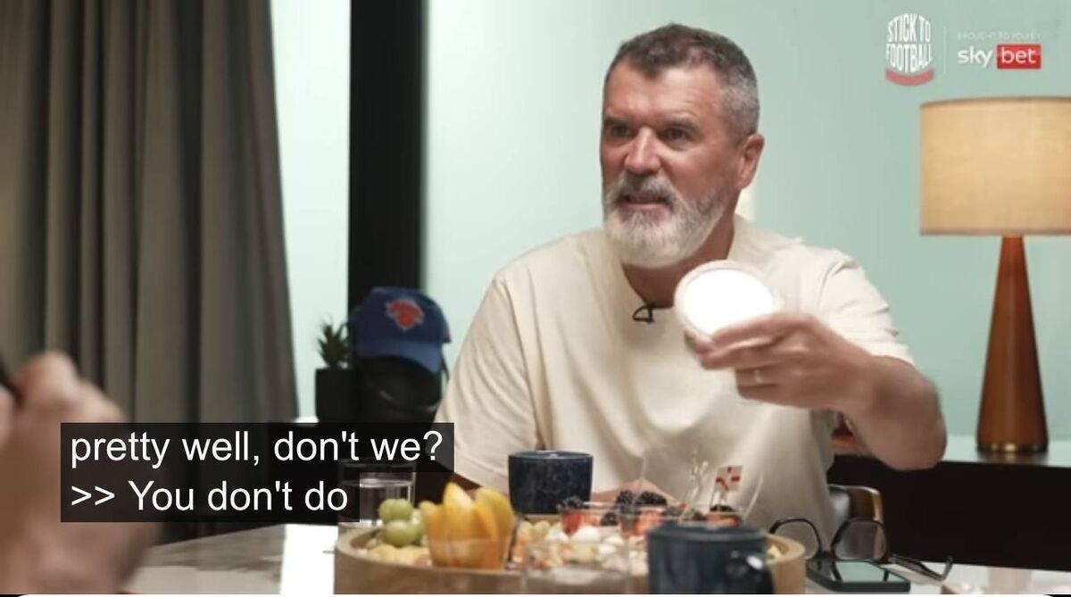 Roy Keane brought two tubs of Shandon Sweets from Cork into the podcast studio in the States to share with Gary Neville and Ian Wright. Picture: Screengrab of The Overlap/YouTube. Roy Keane brought two tubs of Shandon Sweets from Cork into the podcast studio in the States to share with Gary Neville and Ian Wright. Picture: Screengrab of The Overlap/YouTube.