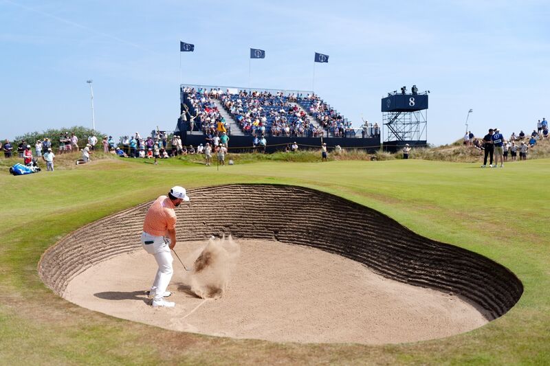 The Corkman chips out of a bunker on the 8th, where he walked away with a bogey. David Davies/PA The Corkman chips out of a bunker on the 8th, where he walked away with a bogey. David Davies/PA