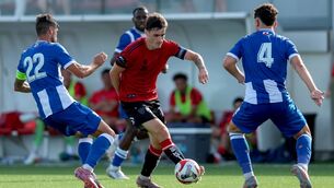 <p>FOCUSED: Bohemians' Dawson Devoy comes up against St Joseph's Juanma and Javi Paul. Picture: INPHO/Antonio Pozo</p> <p>FOCUSED: Bohemians' Dawson Devoy comes up against St Joseph's Juanma and Javi Paul. Picture: INPHO/Antonio Pozo</p>