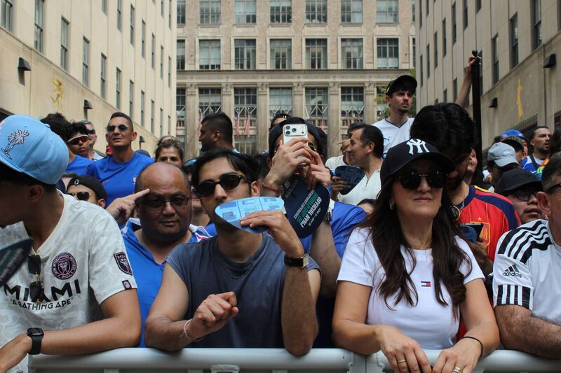 Fans at New York's Rockefeller Centre for the semi-final clash between France and Spain. Photo: Alex Cunningham