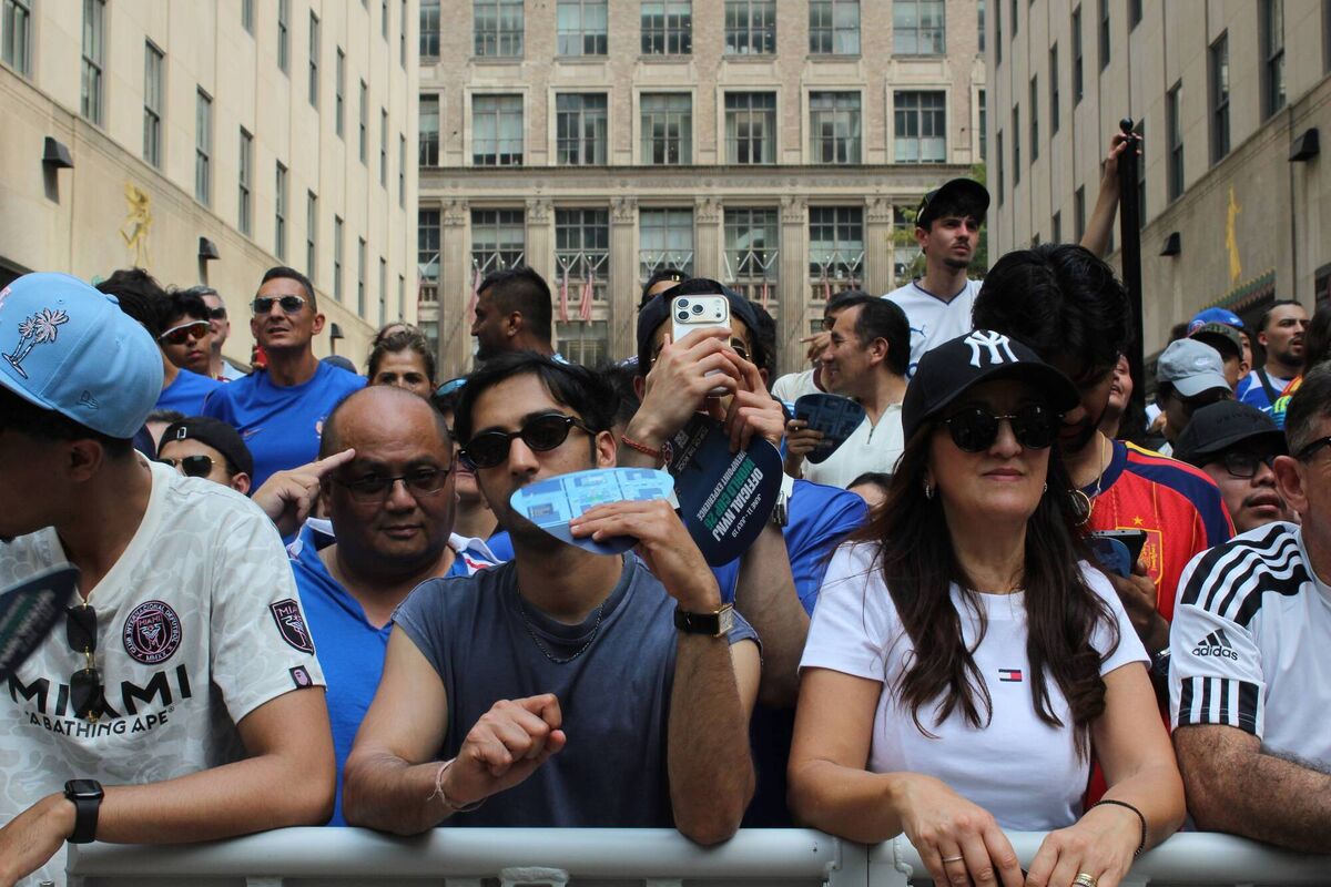 Fans at New York's Rockefeller Centre for the semi-final clash between France and Spain. Photo: Alex Cunningham Fans at New York's Rockefeller Centre for the semi-final clash between France and Spain. Photo: Alex Cunningham